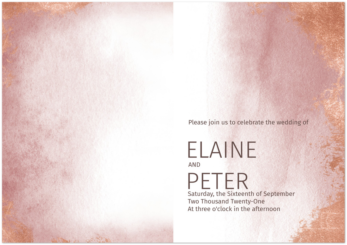 Rose Watercolour Wedding invitations (sold as packs of 10 folded cards with white envelopes)