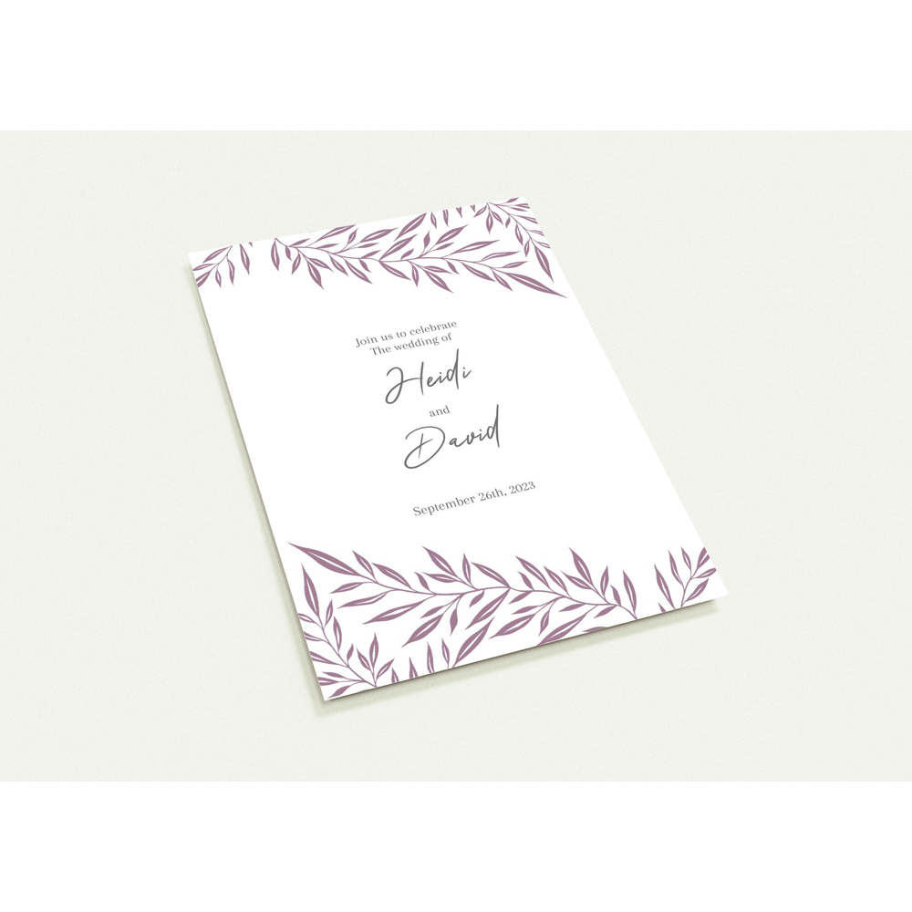 Purple Leaves Wedding invitations (sold as packs of 10 cards, flat, with white envelopes)