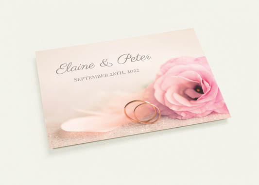 Rings and Roses Wedding invitations (sold as packs of 10 cards, flat, with white envelopes)
