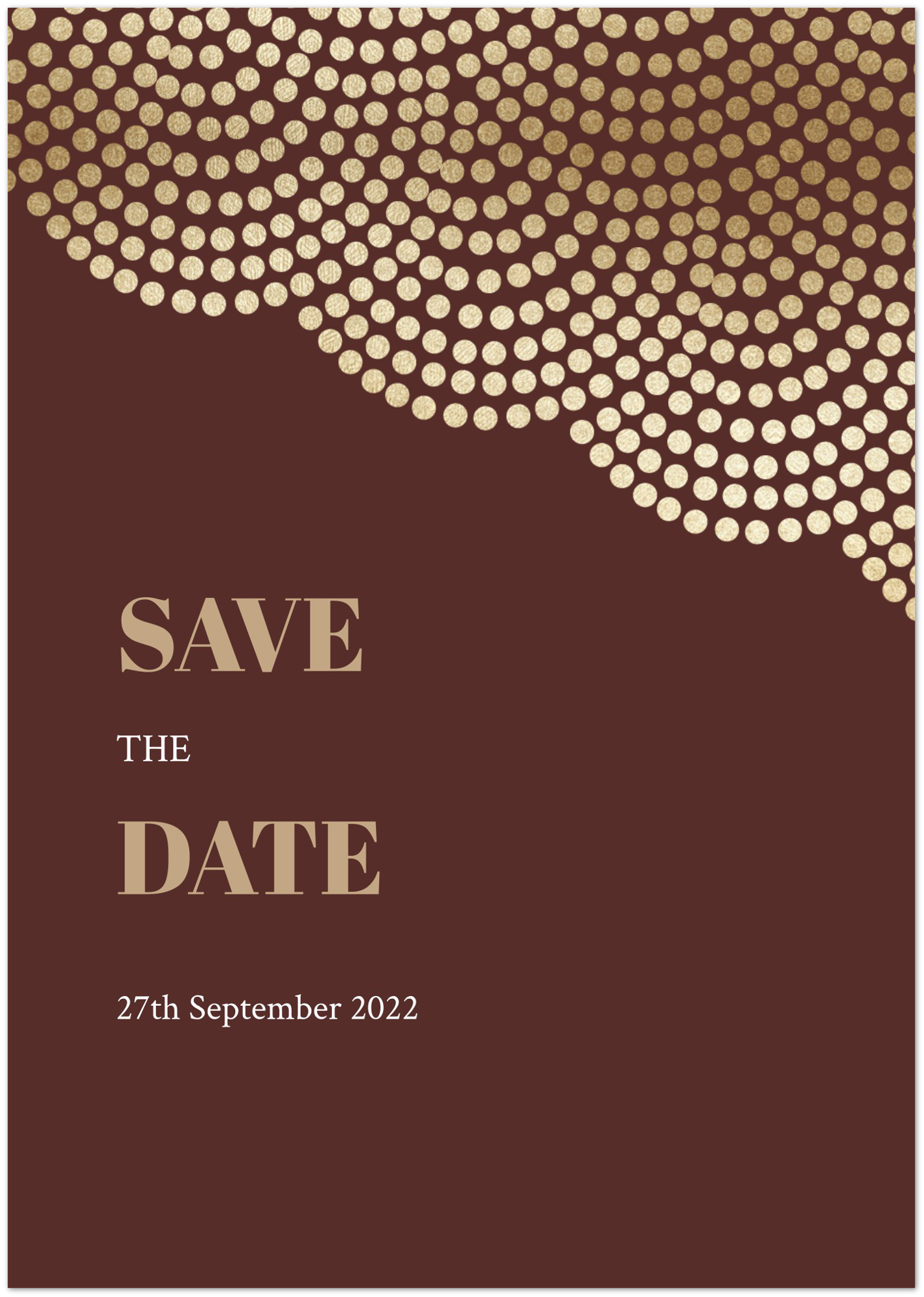 Golden Dots Save the Date (sold as packs of 10 cards, flat, with white envelopes)