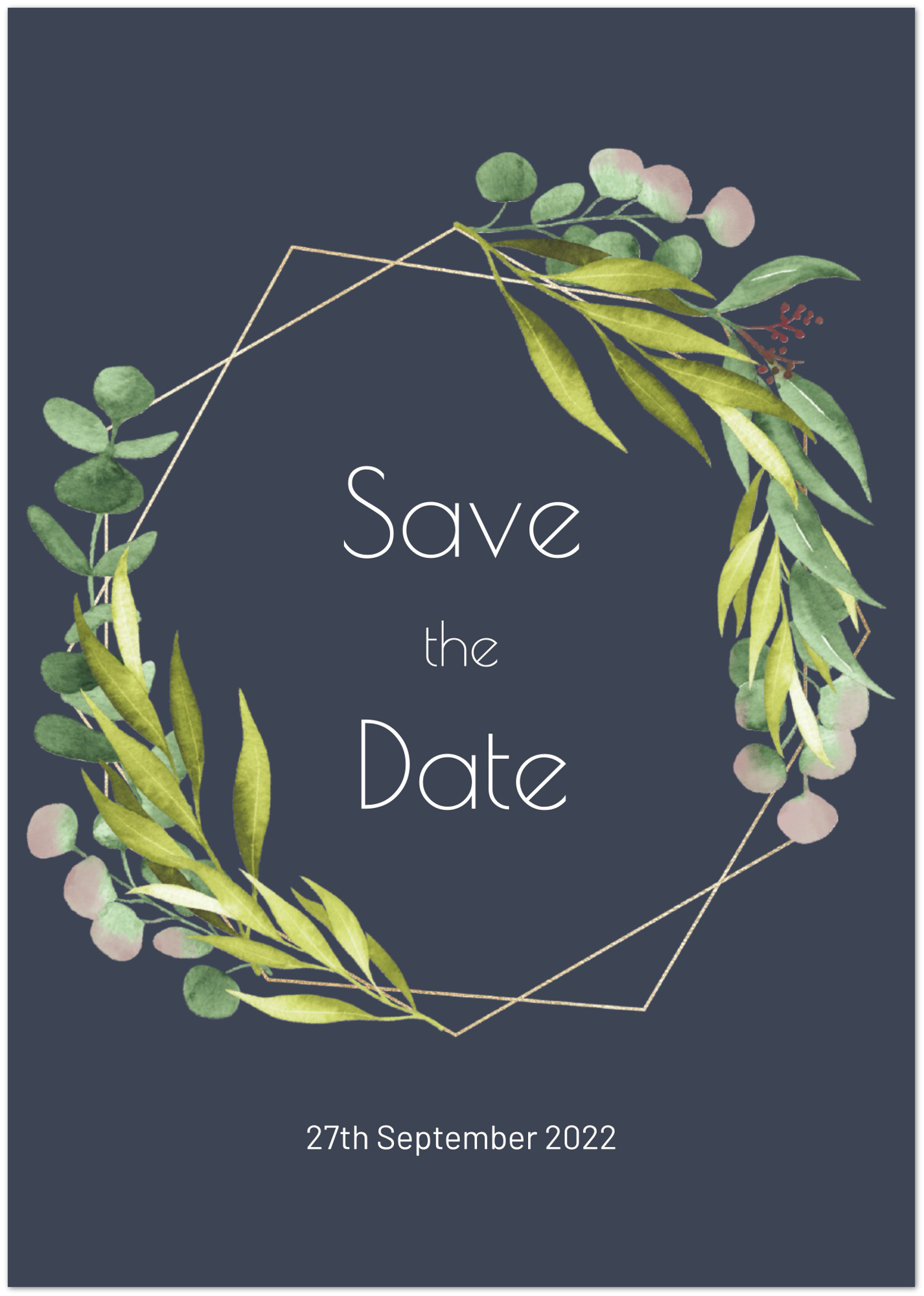 Greenish Wreath Save the Date (sold as packs of 10 cards, flat, with white envelopes)