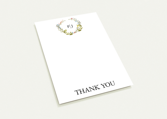 Floral Initials Thank You Cards (sold as pack of 10 cards, flat, with white envelopes)