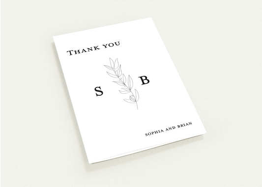 Minimal Initials Thank You Cards (sold as pack of 10 cards, folded, with white envelopes)