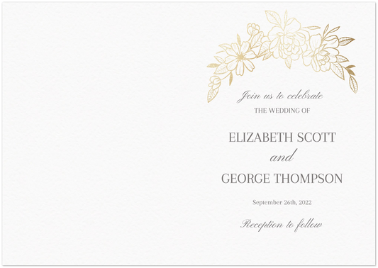 Golden Wreath Wedding Invitations (sold as packs of 10 folded cards with white envelopes)