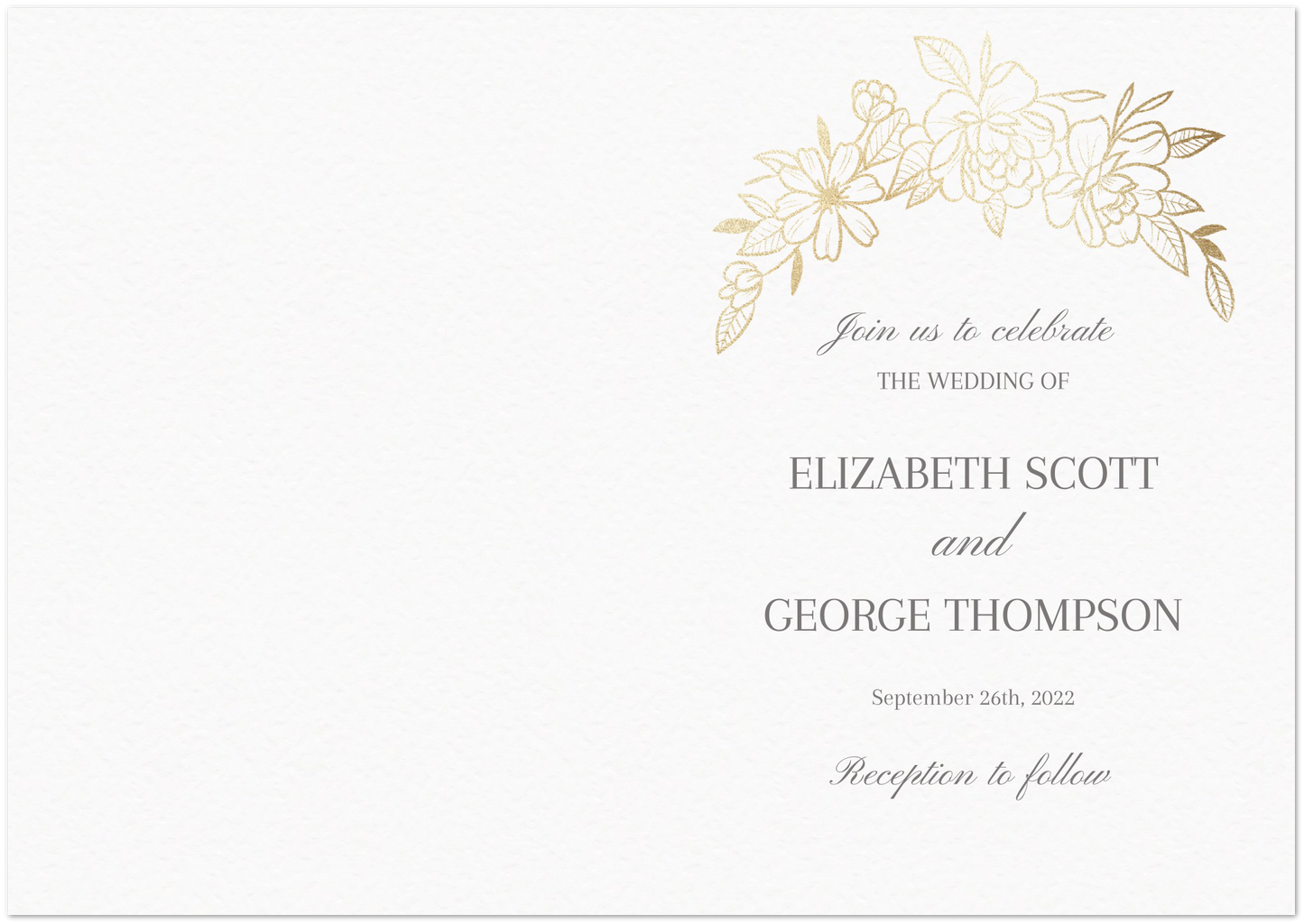 Golden Wreath Wedding Invitations (sold as packs of 10 folded cards with white envelopes)