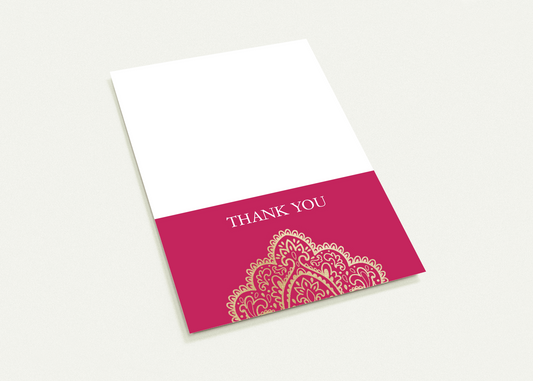Pink Mandala Thank You Cards (sold as pack of 10 cards, flat, with white envelopes)