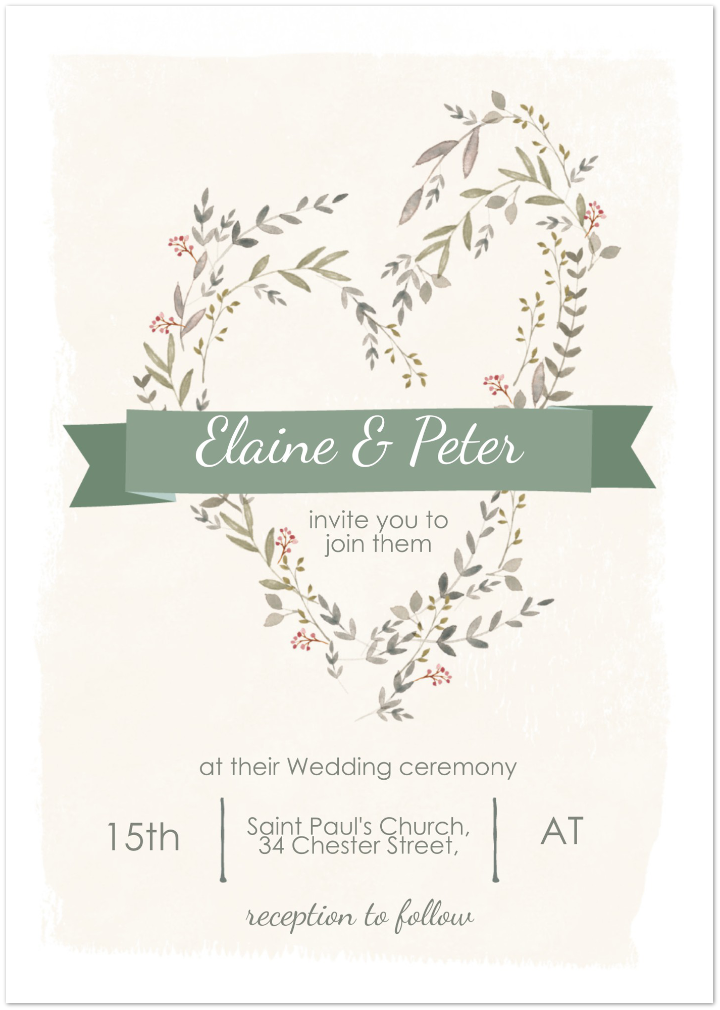 Green Bow Wedding invitations (sold as packs of 10 cards, flat, with white envelopes)