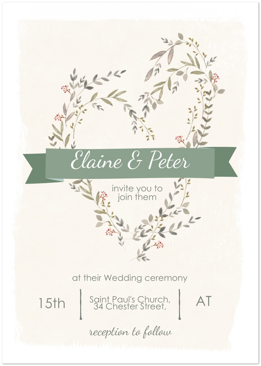 Green Bow Wedding invitations (sold as packs of 10 cards, flat, with white envelopes)