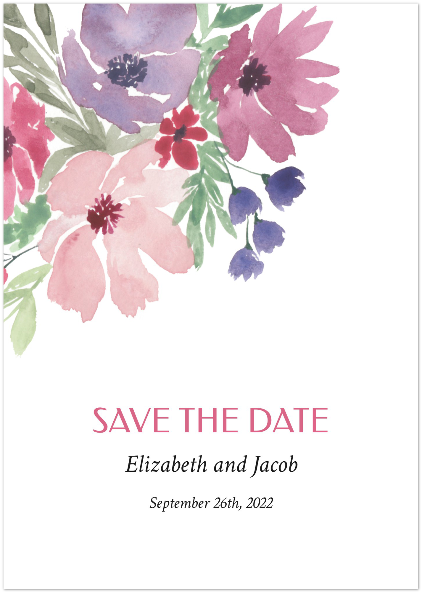 Summer Blooms Save the Date (sold as packs of 10 cards, flat, with white envelopes)