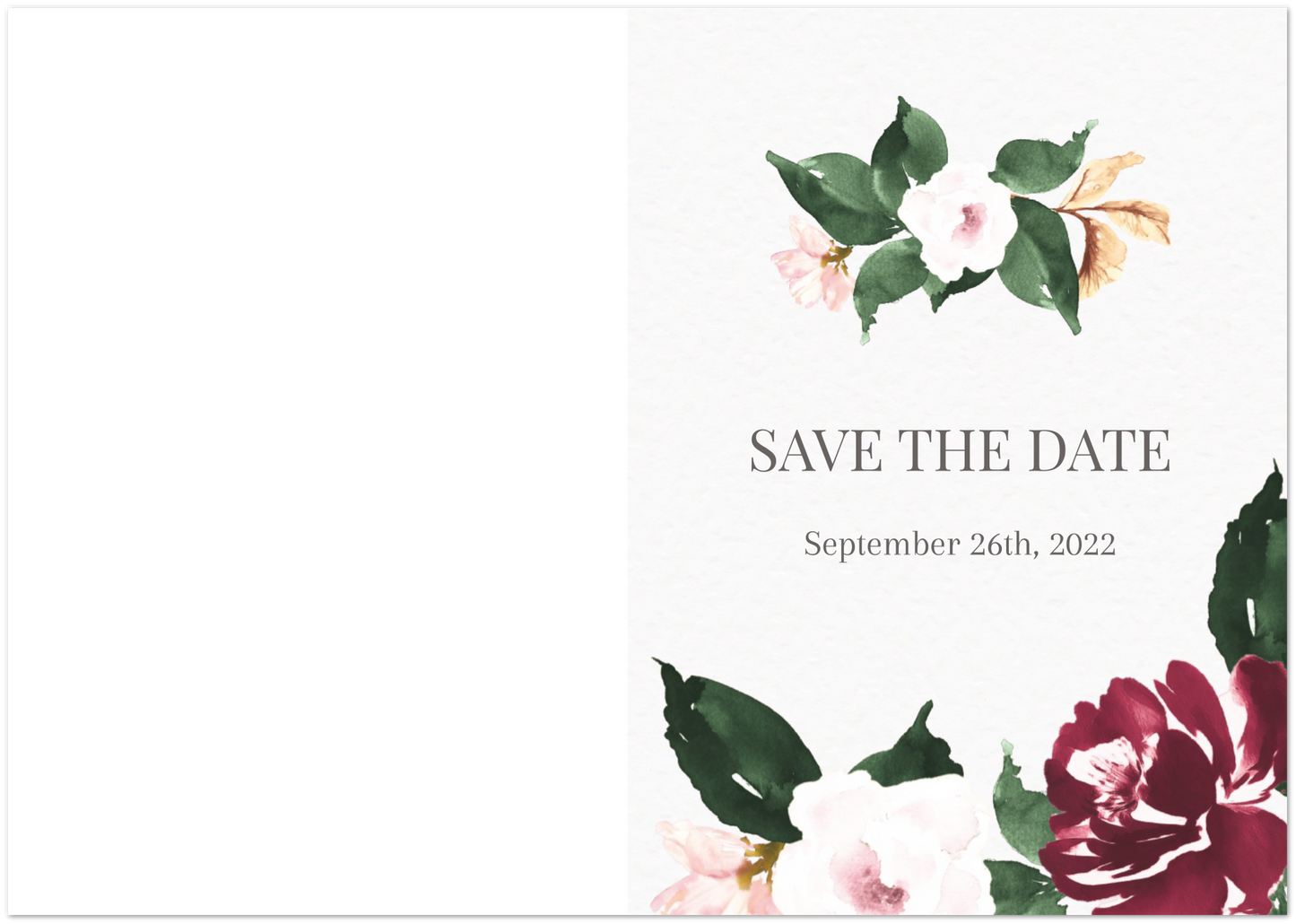 Full Blooms Save the Date (sold as packs of 10 cards, flat, with white envelopes)