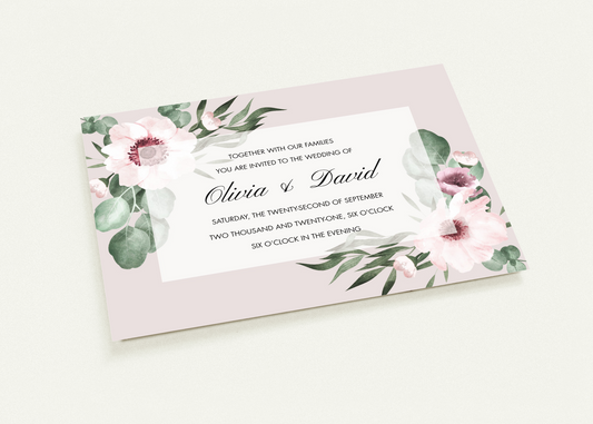 Prospering Blossoms Wedding invitations (sold as packs of 10 cards, flat, with white envelopes)