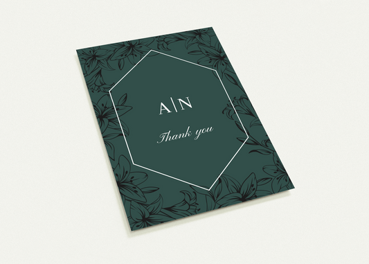Bottle Green Frame Thank You Cards (sold as pack of 10 cards, flat, with white envelopes)