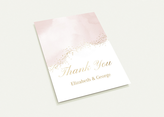 Rose And Golden Dots Thank You Cards (sold as pack of 10 cards, flat, with white envelopes)