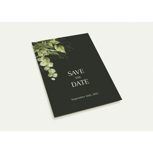 Dark Green Save the Date (sold as packs of 10 cards, flat, with white envelopes)