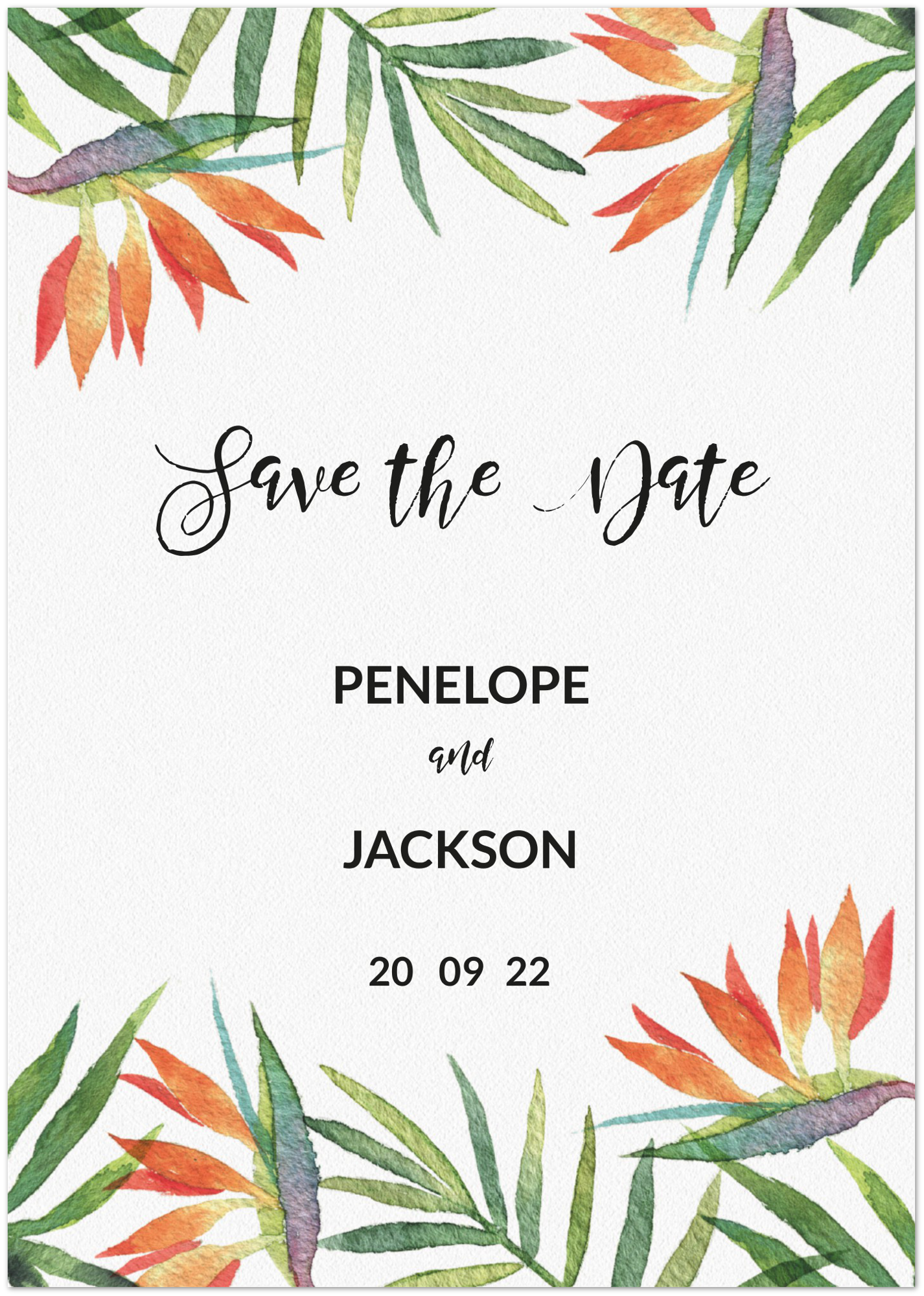 Watercolour Petals Save the Date (sold as packs of 10 cards, flat, with white envelopes)