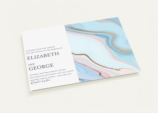 Blue And Rose Marble Wedding invitations (sold as packs of 10 cards, flat, with white envelopes)
