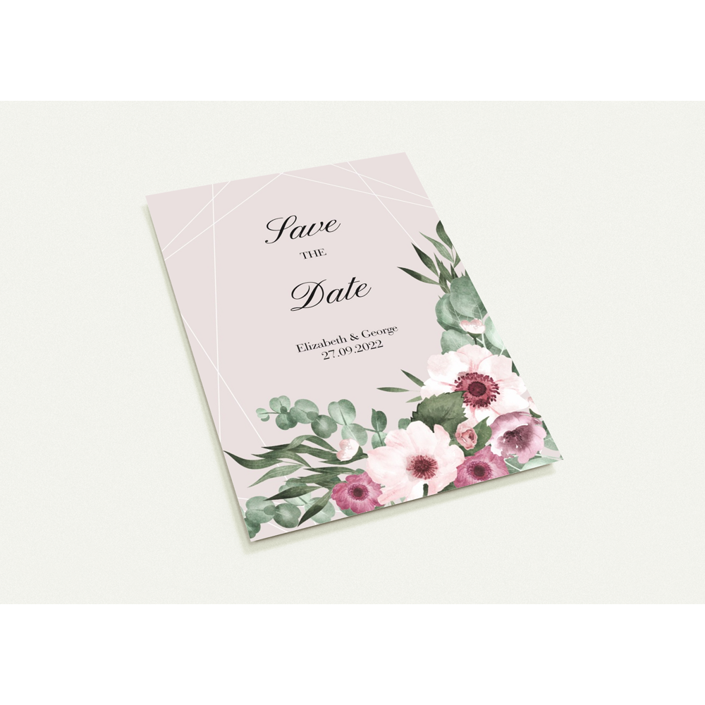 Watercolour Flowers Save the Date (sold as packs of 10 cards, flat, with white envelopes)