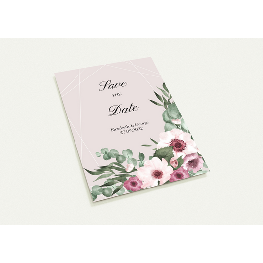 Watercolour Flowers Save the Date (sold as packs of 10 cards, flat, with white envelopes)