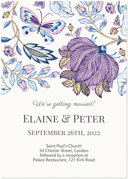 Colourful Flower Patterns Wedding invitations (sold as packs of 10 cards, flat, with white envelopes)