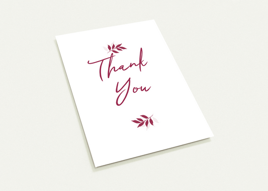 Burgundy Leaves Thank You Cards (sold as pack of 10 cards, flat, with white envelopes)