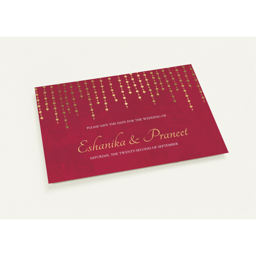 Golden Garland Save the Date (sold as packs of 10 cards, flat, with white envelopes)