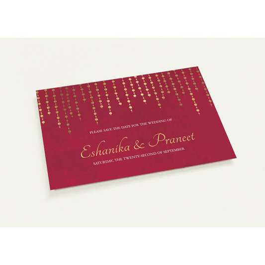 Golden Garland Save the Date (sold as packs of 10 cards, flat, with white envelopes)
