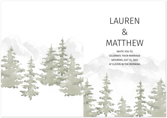 Fir Tree Wedding invitations (sold as packs of 10 folded cards with white envelopes)