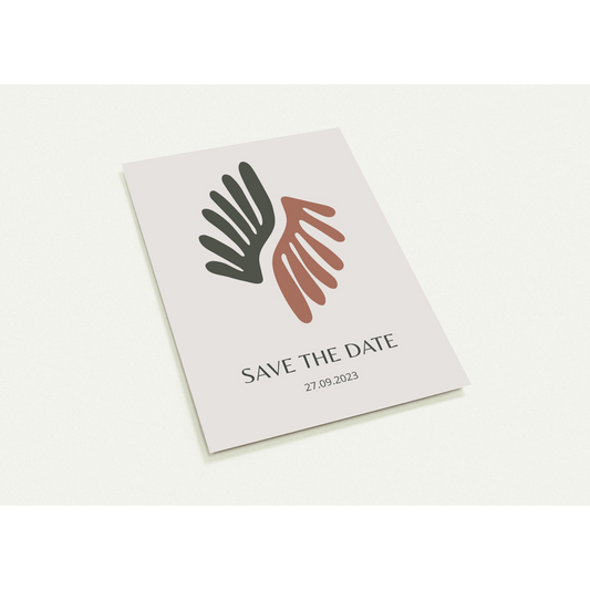 Earthy Wings Save the Date (sold as packs of 10 cards, flat, with white envelopes)