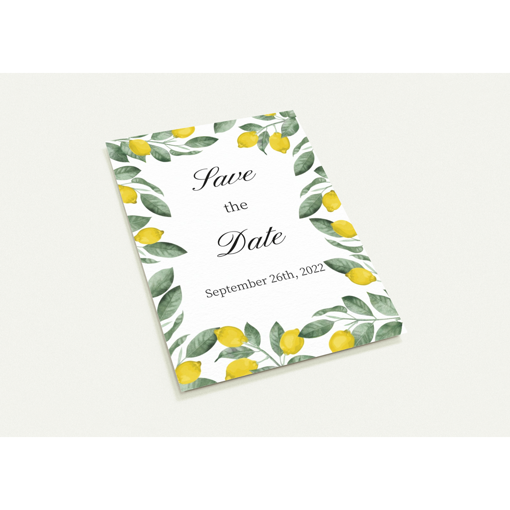 Lemon Branches Save the Date (sold as packs of 10 cards, flat, with white envelopes)