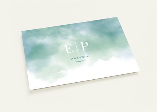 Initials On Watercolour Wedding invitations (sold as packs of 10 cards, flat, with white envelopes)