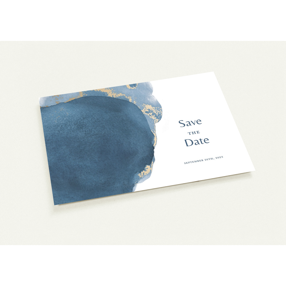 Navy And Gold Save the Date (sold as packs of 10 cards, flat, with white envelopes)