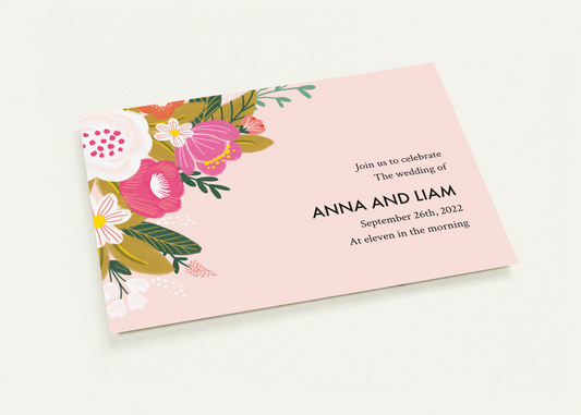Bouquet Illustration Wedding Invitations (sold as packs of 10 cards, flat, with white envelopes)