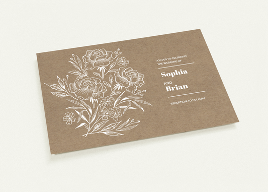 Rustic Flowers Wedding invitations (sold as packs of 10 cards, flat, with white envelopes)