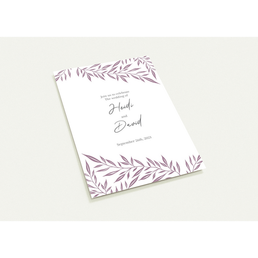 Purple Leaves Wedding invitations (sold as packs of 10 cards, flat, with white envelopes)