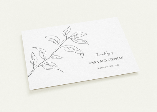 Essential Leaves Wedding invitations (sold as packs of 10 cards, flat, with white envelopes)