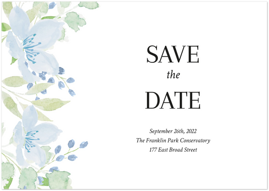 Gentle Watercolour Florals Save the Date (sold as packs of 10 cards, flat, with white envelopes)