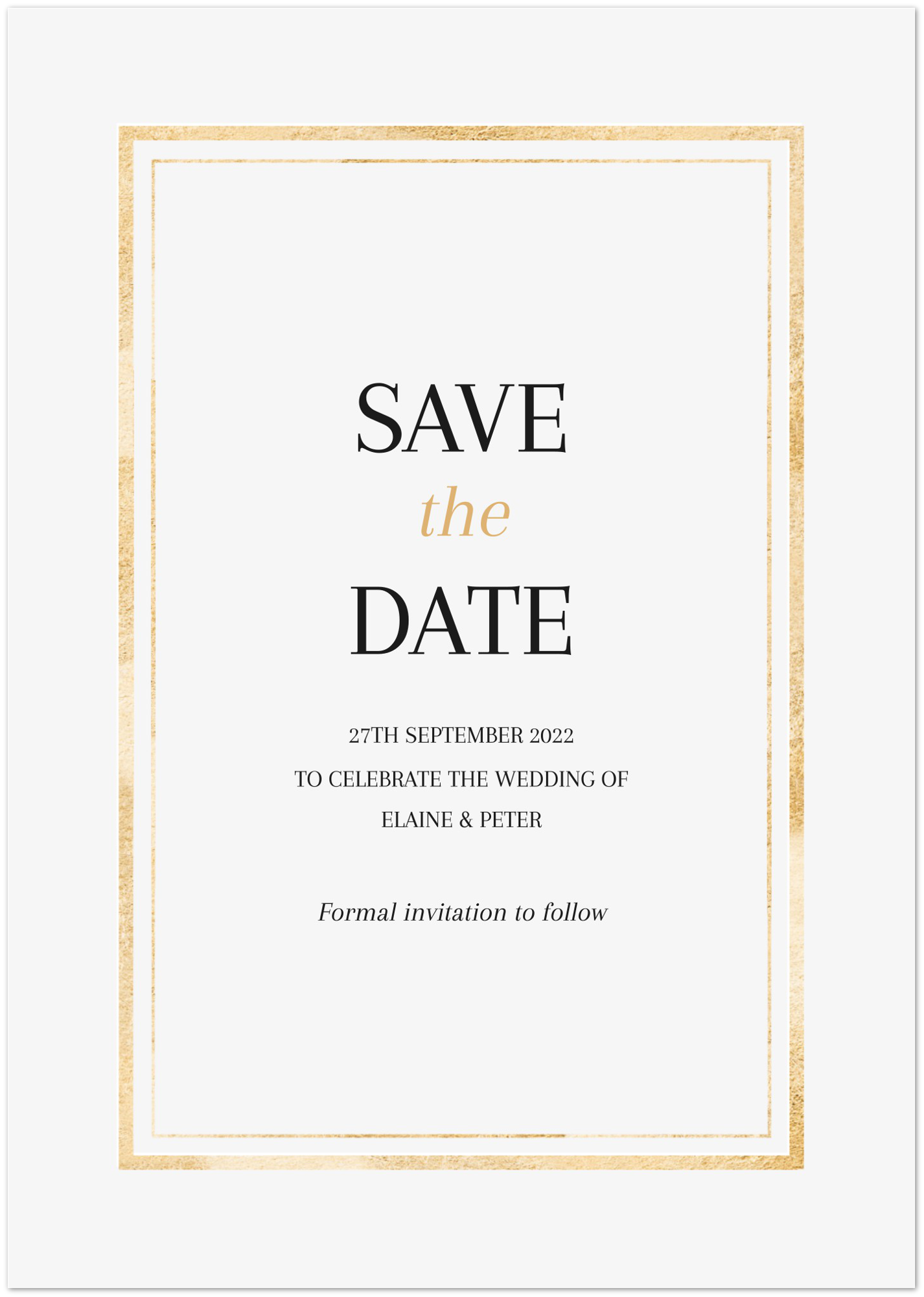 Classic Golden Frame Save the Date (sold as packs of 10 cards, flat, with white envelopes)