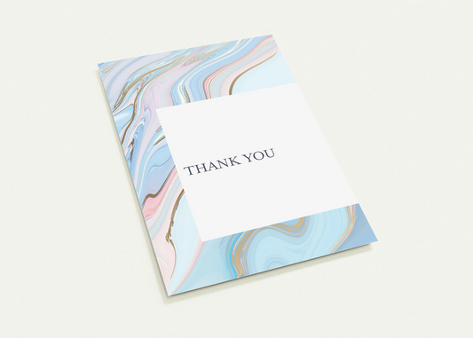 Rose And Blue Marble Thank You Cards (sold as pack of 10 cards, flat, with white envelopes)