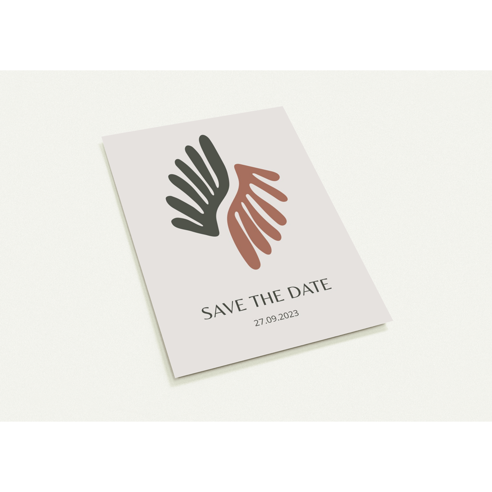 Earthy Wings Save the Date (sold as packs of 10 cards, flat, with white envelopes)