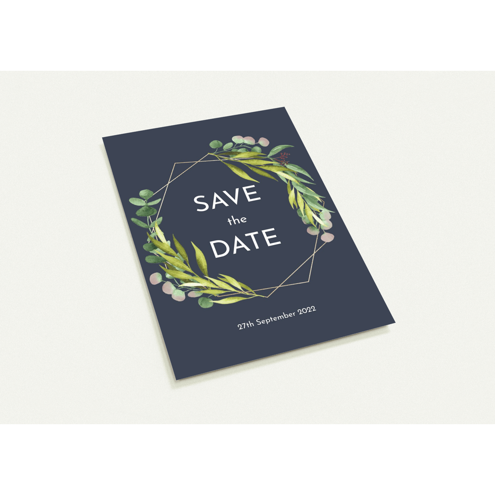 Greenish Wreath Save the Date (sold as packs of 10 cards, flat, with white envelopes)