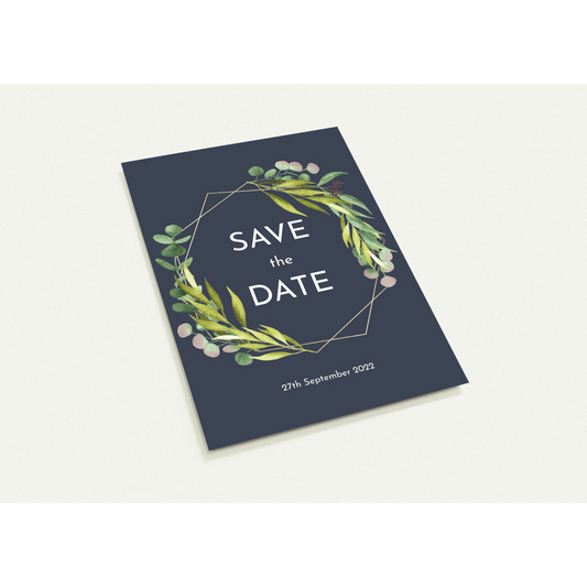 Greenish Wreath Save the Date (sold as packs of 10 cards, flat, with white envelopes)
