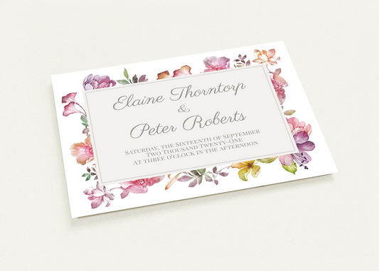 Romantic Blooms Wedding invitations (sold as packs of 10 cards, flat, with white envelopes)