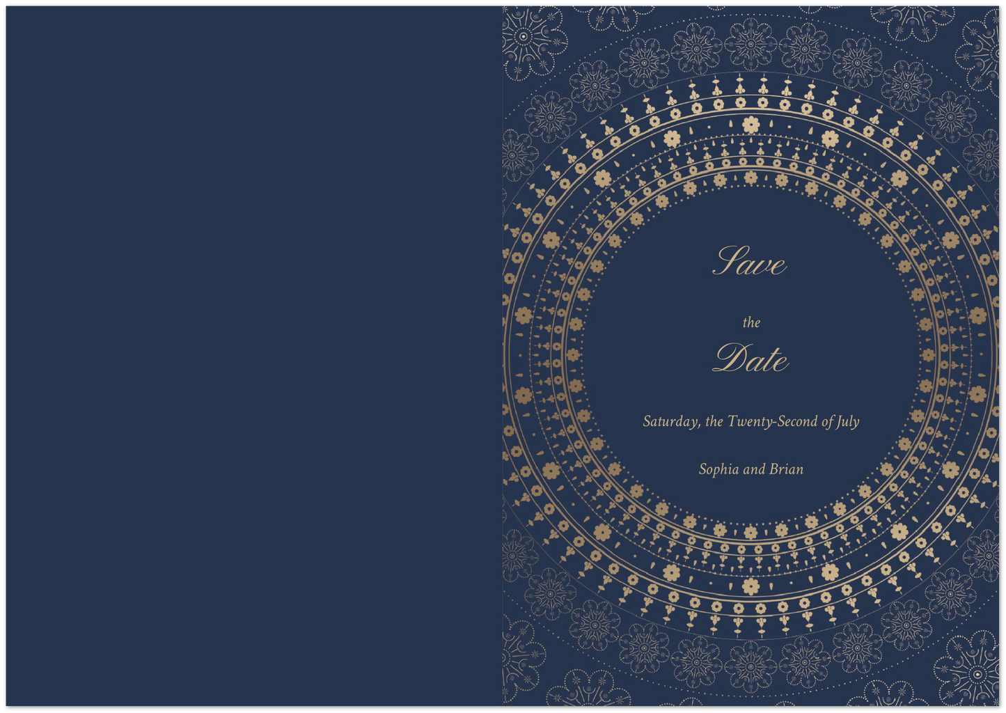 Blue Mandala Save the Date (sold as packs of 10 folded cards with white envelopes)