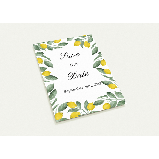 Lemon Branches Save the Date (sold as packs of 10 cards, flat, with white envelopes)