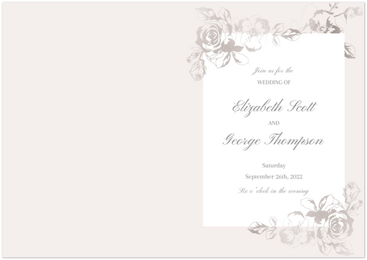 Silver Roses Wedding Invitations (sold as packs of 10 folded cards with white envelopes)