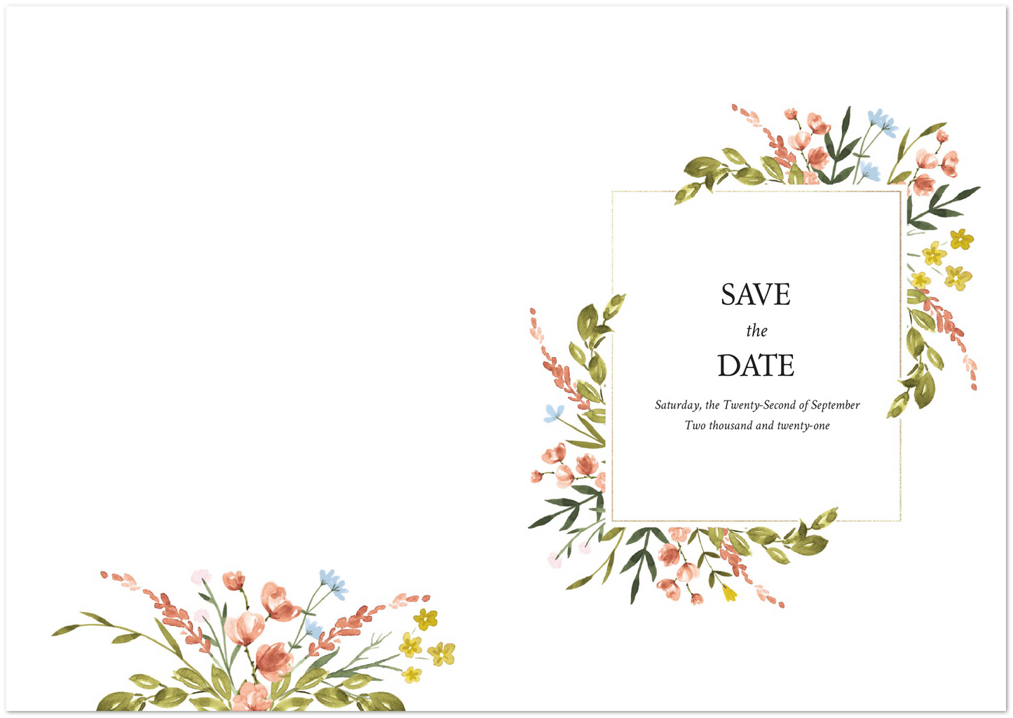 Cheerful Blossoms Save the Date (sold as packs of 10 folded cards with white envelopes)