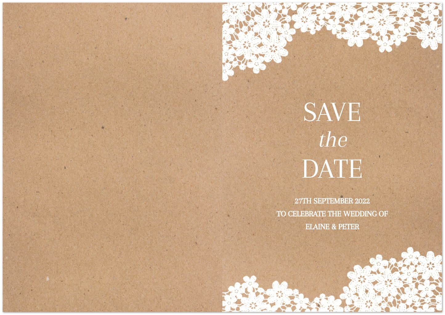 Daisy Lace Save the Date (sold as packs of 10 folded cards with white envelopes)